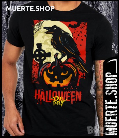 Черна тениска с щампа HALLOWEEN PARTY