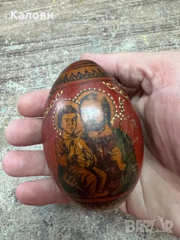 Старо, дървено яйце с нарисувани религиозни мотиви , снимка 14 - Други ценни предмети - 47368078