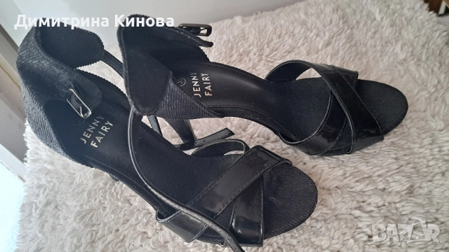 сандали официални, черни с висока ток 35 номер, снимка 3 - Сандали - 52263257