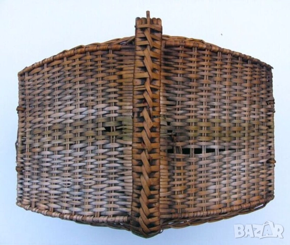 РЕТРО Българска Дървена Плетена КОШНИЦА за Пикник 52x35x48 см Кошник с Капаци НРБ Декорация БАРТЕР, снимка 4 - Антикварни и старинни предмети - 52022964