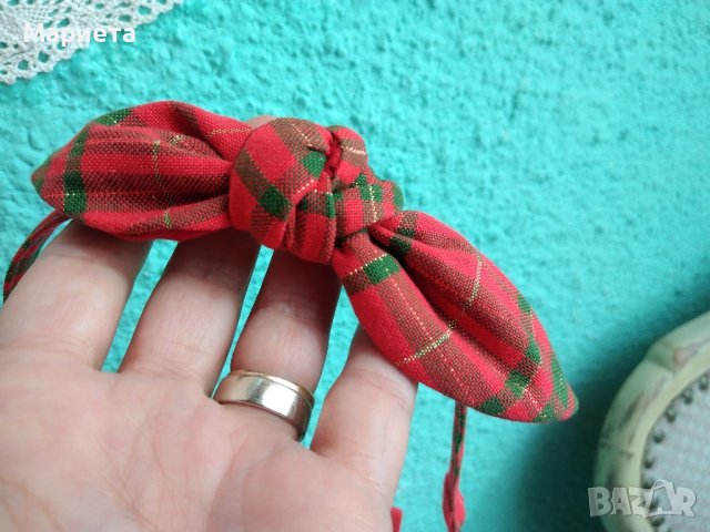 Диадема червено каре със златни нишки и зелено  Ръчна Изработка Диадема с панделка, снимка 3 - Аксесоари за коса - 42702325