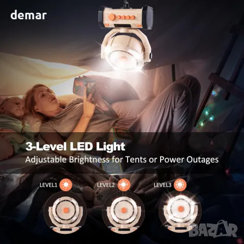 Вентилатор за къмпинг TREKOLOGY с 20000mAh батерия и Power Bank, 120° осцилация, LED светлина, снимка 5 - Къмпинг мебели - 48488941