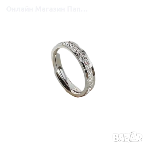 Луксозен пръстен халка от неръждаема стомана с циркони – 4мм, унисекс, снимка 4 - Пръстени - 52302880