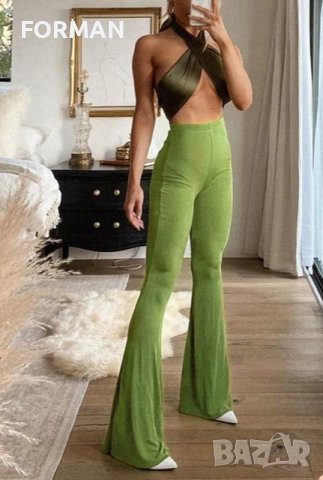 УНИКАЛЕН зелен летен панталон с ластик в талията - чарлстон 