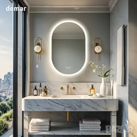 LUVODI LED огледало за баня 600x900 IP56 антифог с димер и 3 цвята, снимка 2 - Огледала - 55933521