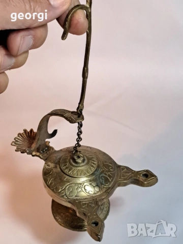 стара бронзова маслена лампа 28/4, снимка 2 - Антикварни и старинни предмети - 51942247