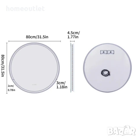 ПРОМОЦИЯ LED Огледало за баня LUVODI XMR-Y28-669-GD-EU-V1– IP65, сребърно огледално стъкло , снимка 5 - Огледала - 50860445