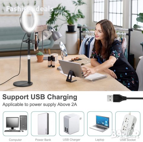 Ринг Светлина със стойка и държач за телефон за грим / фотография, снимка 3 - Друга електроника - 33778530