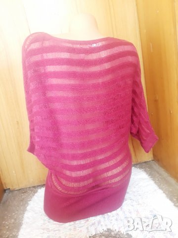 Цикламена блуза плетиво тип прилеп С, снимка 3 - Блузи с дълъг ръкав и пуловери - 34244380