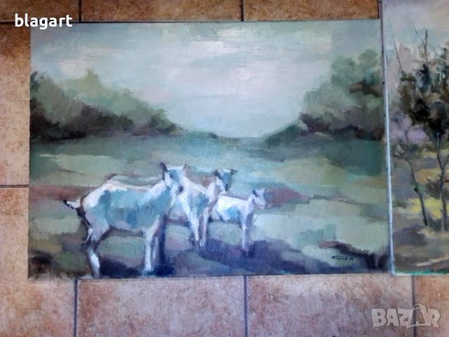 Три картини-триптих-"На село"-маслени бои,платно, снимка 3 - Антикварни и старинни предмети - 39104173