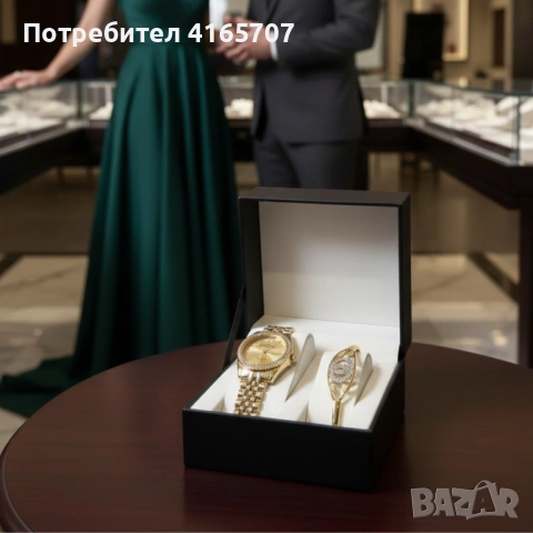 Елегантен дамски комплект: Часовник със златна верижка и камъни + гривна, снимка 3 - Бижутерийни комплекти - 53526192