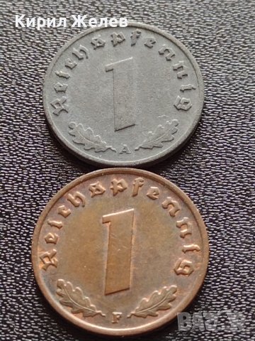 Две монети 1 райхспфенинг 1937г. / 1 райхспфенинг 1942г. Трети райх с СХВАСТИКА редки 26705, снимка 1 - Нумизматика и бонистика - 40650450