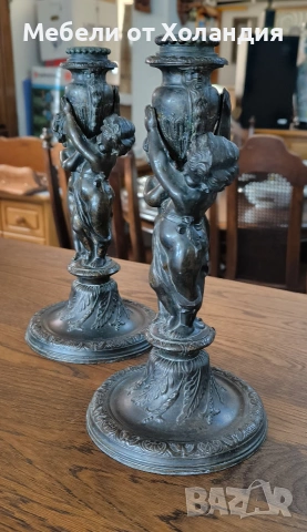 двойка антикварни бронзови свещници, снимка 4 - Антикварни и старинни предмети - 53561921
