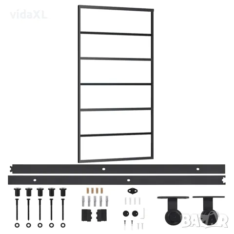 vidaXL Плъзгаща се врата с механизъм ESG стъкло и алуминий 102x205 см