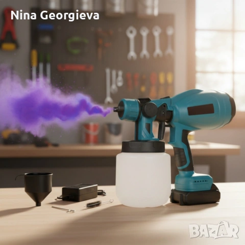 Акумулаторен и безжичен пистолет за боядисване с 2 батерии 21V, снимка 3 - Други инструменти - 53849784