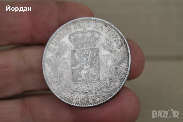 Сребърна монета ''5 Франка'' 1869-та година, снимка 2 - Нумизматика и бонистика - 47903256