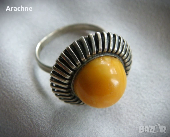 Скандинавски сребърен пръстен с кралски кехлибар, снимка 4 - Пръстени - 51228025