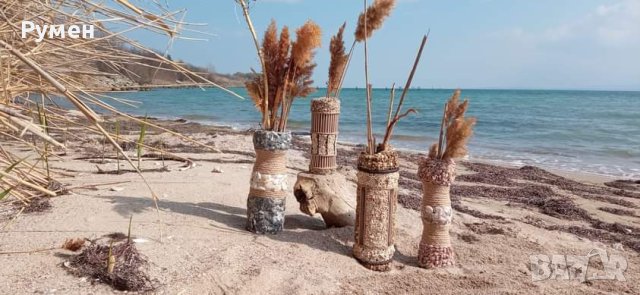 Ръчно изработени вази с натурал. морски материали , снимка 1 - Вази - 40620577
