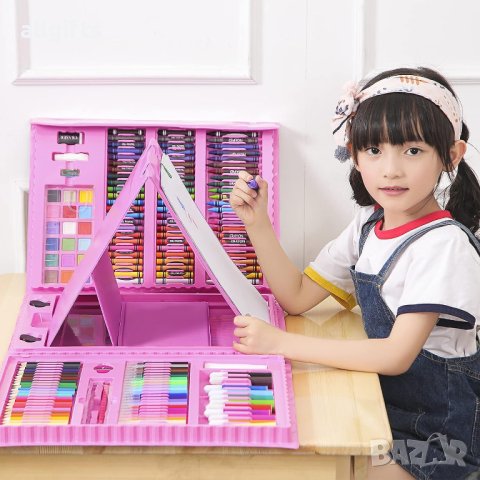 208-части Детски Рисувателен Комплект в Розово, снимка 7 - Рисуване и оцветяване - 41900444