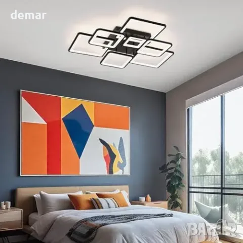 LED плафон със 7 квадрата, 90 × 76 × 12 см, дистанционно и димиране, снимка 6 - Други стоки за дома - 56011789