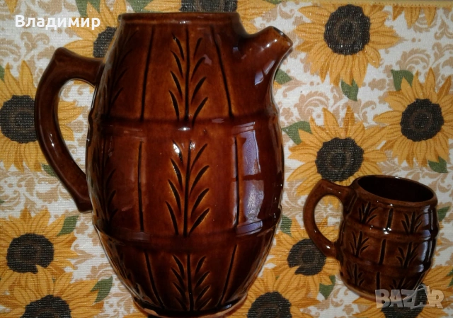 Сервиз троянска керамика-Голяма каничка и 5 чаши с дръжка, снимка 8 - Сервизи - 42496016