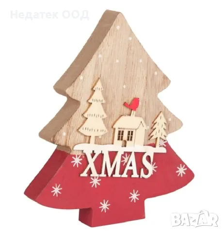 Коледна, Декоративна, Елха, Дървена, Червен, 14см, снимка 2 - Декорация за дома - 48021219