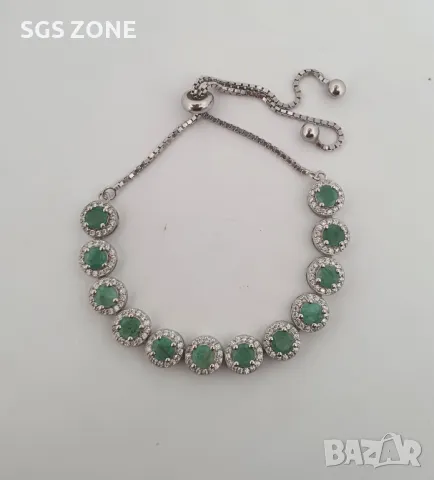 Сребърна Гривна с Рубини, Сапфири, Изумруди, снимка 5 - Гривни - 49893507