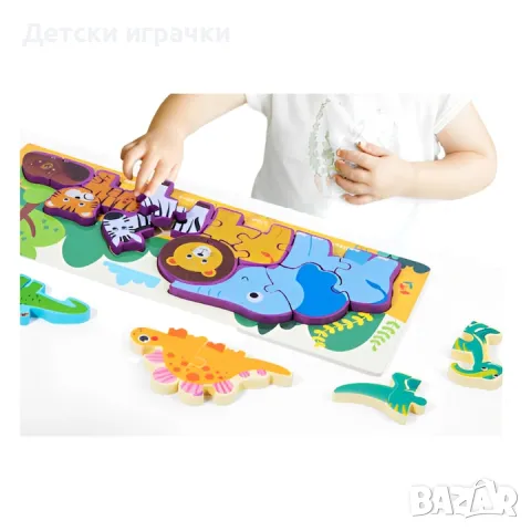 Монтесори дървен пъзел с диви животни в саваната, снимка 3 - Игри и пъзели - 49070155