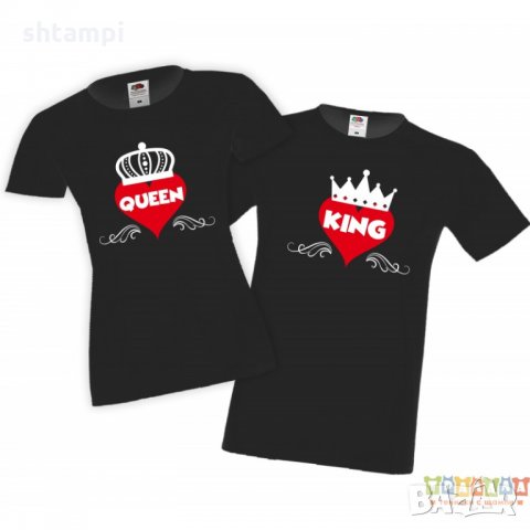 Тениски за двойки King Queen със сърце и корона, снимка 4 - Тениски - 35718901