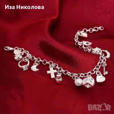 Сребърна гривна с висулки тип Пандора, снимка 2 - Гривни - 41432842