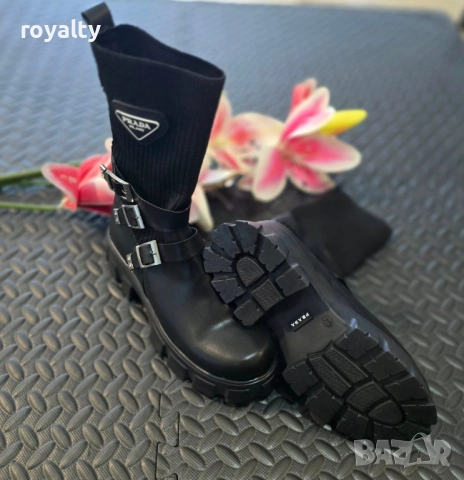 PRAD🅰️ Дамски Стилни Черни Боти , снимка 3 - Дамски боти - 52232052