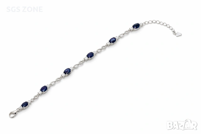 Сребърна гривна със сапфир и знак за безкрайност от Тайланд, снимка 2 - Гривни - 53440096