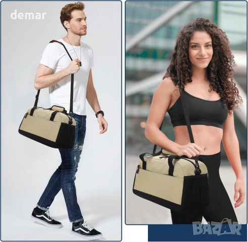 Малка спортна чанта LONALIA с мокър джоб - 35 см, мини чанта за носене - кафява, снимка 7 - Чанти - 51722900