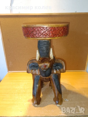 ръчно изработен дървен слон-столче, снимка 2 - Антикварни и старинни предмети - 51392517