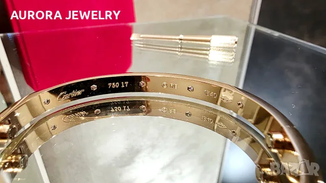 CARTIER Love Paved Capsule Rose Gold 10 Pink Sapphires Diamonds Гривна с Отверка, снимка 10 - Гривни - 56017635