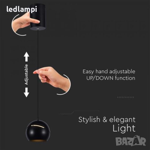 LED Полилей 8.5W Регулируем Черен Топло Бяла Светлина, снимка 3 - Полилеи - 41782409