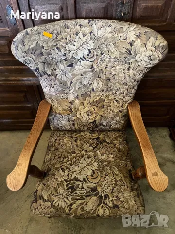  ⸻  Голям стол/фотьойл с дървена конструкция и текстилна обивка - Внос от Холандия, снимка 2 - Столове - 50066662