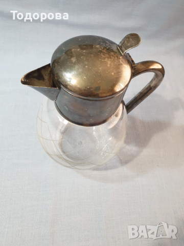 Голяма кристална кана с посребрен обков.Вместимост до ръб - 3 литра. без забележки., снимка 2 - Аксесоари за кухня - 44571141