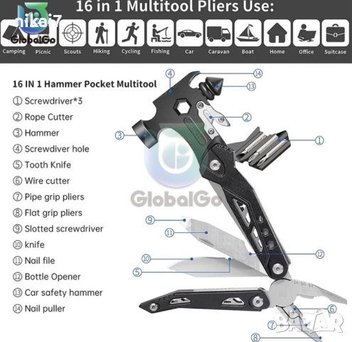 мултитул многофункционален 16в1 важен за къмпинг лов риболов, снимка 9 - Ножове - 42063756