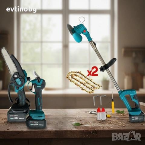 Акумулаторен комплект 3в1 – тример, ножица и резачка с 3 батерии 36V/8Ah, снимка 4 - Градинска техника - 53823153