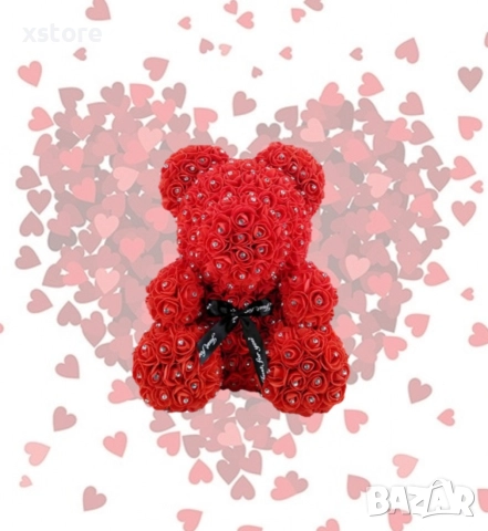 Луксозно мече от рози покрито с блестящи камъчета в елегантна подаръчна кутия, снимка 5 - Романтични подаръци - 52793376