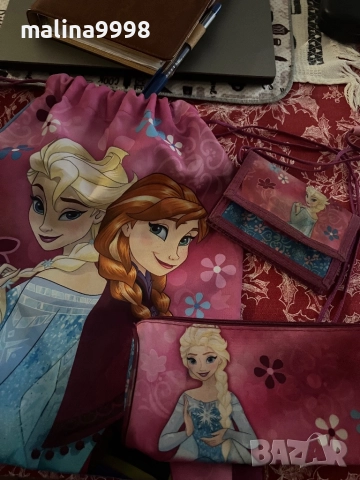 Детска чанта за спорт- физическо, несесер и портмоне Елза и Анна 