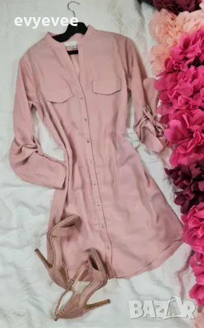 Рокля тип риза цвят пудра, снимка 1