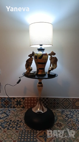 Vintage, немска, настолна лампа, ръчно изработени и оцветена. , снимка 5 - Настолни лампи - 53224515