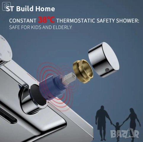 Душова система с термостат + стъклен рафт, снимка 7 - Душове - 51694803