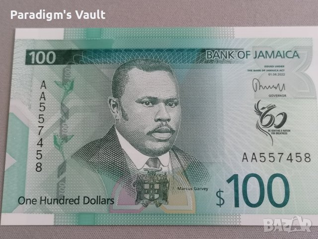 Банкнотa - Ямайка - 100 долара UNC (юбилейна) | 2022г., снимка 2 - Нумизматика и бонистика - 41772091