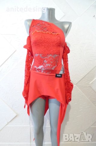 Червена детска рокля за спортни танци с дантела, снимка 2 - Детски рокли и поли - 51296133