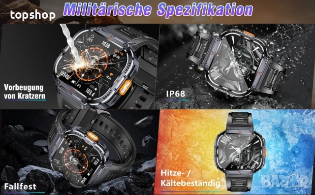 НОВ мъжки смарт часовник NX23 с функция за телефон, 2.0-инчов с LED фенерче IP68 водоустойчивост..., снимка 4 - Мъжки - 51563124