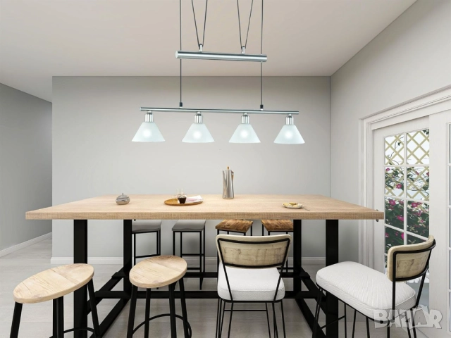 Стилна Пенделна Лампа - Trio JoJo 3751041-07, Никел мат, 4 Крушки, Регулируема Височина, Полилей!, снимка 7 - Лампи за таван - 52535156