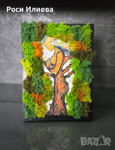 Картина декорирана с естествен скандинавски мъх, снимка 3 - Декорация за дома - 48057849